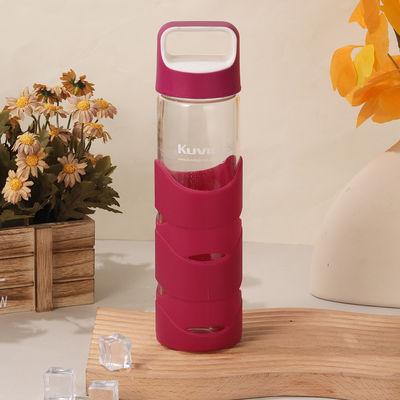 acheter 550 ml de bouteille d'eau potable en verre indestructible à l' épreuve des fuites bouteille d'eau en verre à large bouche avec manche en silicone et poignée lave-vaisselle en toute sécurité online manufacture