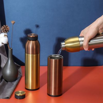 acheter 450ML 600ML Bouche large Bouteille isolée en acier inoxydable 2 en 1 304 Bouteille d'eau de camping en acier inoxydable aspirée online manufacture