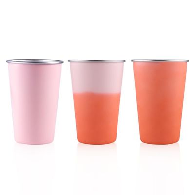 acheter Une tasse en acier inoxydable à paroi unique, étanche à la fuite, à changement de couleur, isolée, avec paille, facile à ranger pour le dîner en famille ou les activités en plein air online manufacture