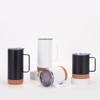 acheter Résistant aux fuites 480ML droit personnalisé Vacuum isolé Tumbler lave-vaisselle étanche tasse de café en acier inoxydable avec poignée de liège fond de voyage tasse de taille universelle online manufacture