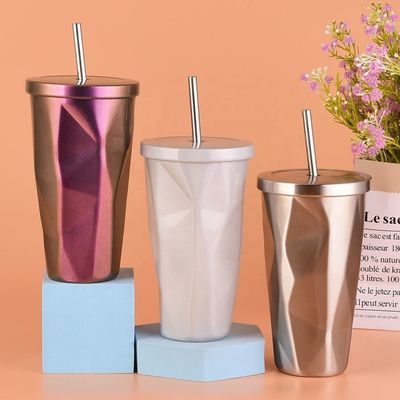 acheter Design à la mode 480ml tasse en acier inoxydable personnalisée avec paille de style country Gradient Irrégulière tasse de thé en acier inoxydable pour les voyages online manufacture