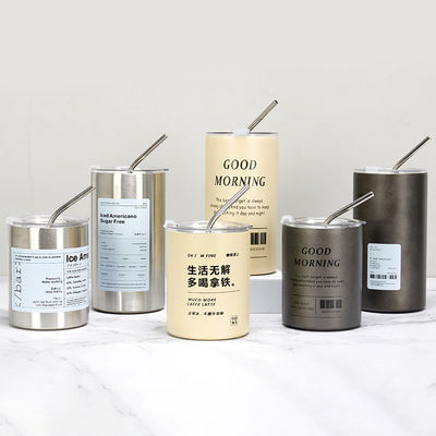acheter 12 oz tasses droites de café glacé évier en acier inoxydable thermos isolé tasse à café tasse à thé tasse à bière avec couvercle à paille online manufacture