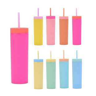 acheter Gobelets fins avec couvercles et pailles, lot de 6, 16 oz, en acrylique fin mat de couleur pastel, à double paroi, grands gobelets fins en plastique, en vrac, pour boissons froides et chaudes online manufacture