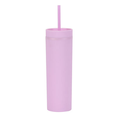 acheter Gobelet fin en plastique de 16 oz avec couvercle et paille, lot de 4, isolé, double paroi, sans BPA, acrylique mat, réutilisable, pour fête online manufacture
