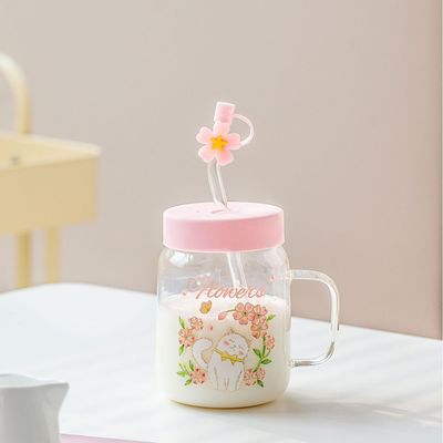 acheter Charmantes mugs en verre, chat blanc, illustrations florales dans des thèmes rose et bleu online manufacture