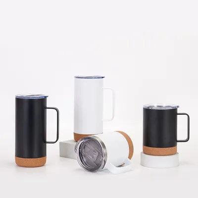 acheter Résistant aux fuites 480ML droit personnalisé Vacuum isolé Tumbler lave-vaisselle étanche tasse de café en acier inoxydable avec poignée de liège fond de voyage tasse de taille universelle online manufacture