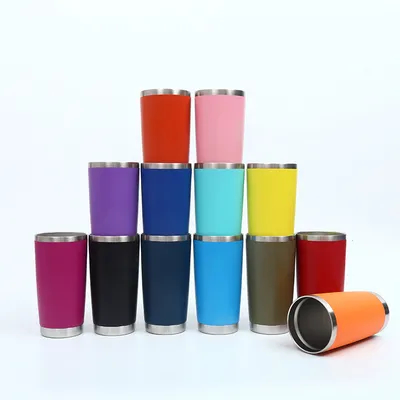 acheter Bouteille de café de voyage 20 oz isolation tasse avec couvercle tasse en acier inoxydable pour les boissons chaudes et froides poudre revêtue de jaune fabrication en ligne