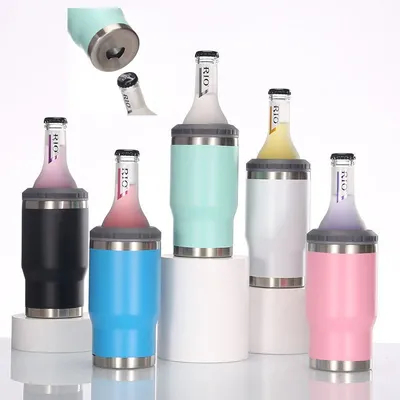 acheter Stylé 360ml personnalisé Bière isolée boîte porte-bouteille double paroi étain à vide Coupe avec 2 couvercles 4 en 1 Design de qualité alimentaire Eco-friendly fabrication en ligne