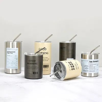 acheter Vente à chaud Camping Oem Esthétique Voyage tasse à café en acier inoxydable Thermos Coupe avec paille fabrication en ligne