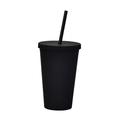 acheter Légère personnalisée personnalisée noire mat plastique Boba tasse 16 oz plastique tumbler avec couvercle et paille construction double mur 100% BPA libre online manufacture