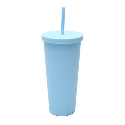 acheter 710ml Double paroi Tumbler plastique en vrac réutilisable maigre 24 oz Tumbler acrylique avec couvercle et paille pour l'eau Café glacé Thé finition douce touche online manufacture