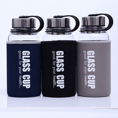 acheter 850 ml/1000 ml Bouteilles de verre de sport de grande taille Durable à haute teneur en borosilicate Bouteille d'eau en verre incassable de 1 litre avec manche en nylon contre les fuites et les déversements online manufacture