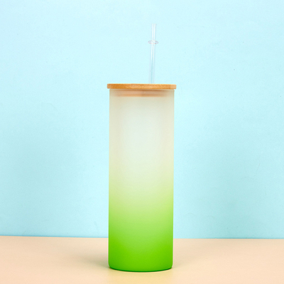 acheter 360/480ML 2Pack 16oz Bouteille d'eau en verre Gradient Glacé Bouteille d'eau de sublimation en verre avec couvercle en bambou Léger haute durabilité online manufacture
