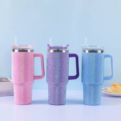 acheter Cross-border Large capacity Diamond-adorned Handle Mug Creative & Stylish Car Water Cup Customized Gem-encrusted Drinkware fabrication en ligne