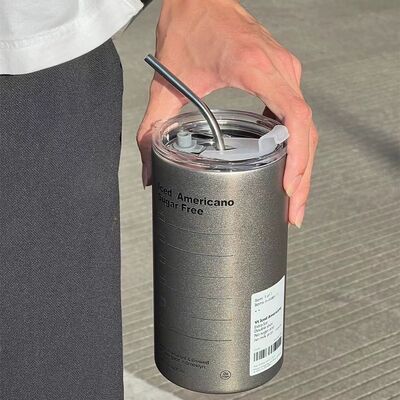 acheter Niche Coffee Tumbler Stainless Steel Fashionable And Trendy Straw Cup Portable Office Simple High Appearance Level Insulated Flask fabrication en ligne