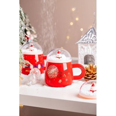 500 ml de 16 oz de BPA sans couvercle vacances boule de neige tasse à café tasse en céramique personnalisée avec le Père Noël et l'arbre de Noël conception Comfortable poignée micro-ondes