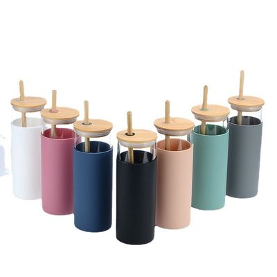 500 ml de bouteille d'eau de verre colorée pour voyages en plein air avec couvercle en bambou bouteille d'eau légère pour le bureau à domicile