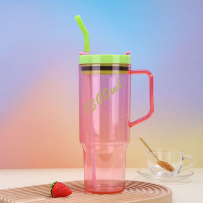 Logo personnalisé Bouteille d'eau en plastique de 40 oz avec poignée de paille 1200 ml Bouteilles d'eau en plastique réutilisables de grande capacité Sécurité avec double paroi scellée