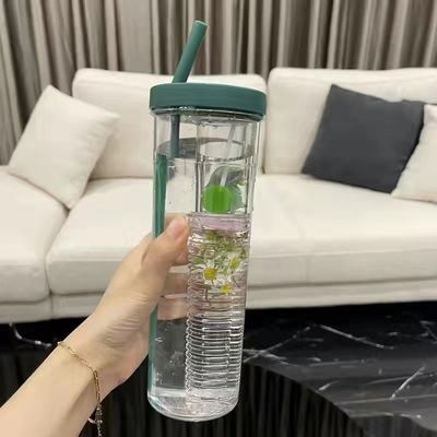 Bouteilles d'eau en plastique imprimées personnalisées et transparentes portatives 600 ml Bouteille d'eau sans BPA avec une paille imperméable pour les enfants Utilisation quotidienne 17,5 * 7,5 cm140g