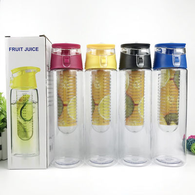 800 ml 700 ml Bouteille d'eau pour infuseur de fruits en plastique à couvercle arrière Tritan Bouteille de jus de fruits en plastique avec cartouche d'infuseur extrêmement résistante aux chocs