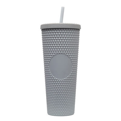 Isolation à double paroi 24 oz tampon à boutons diamant durian ananas plastique noir mat tasse à boutons café tampon avec couvercle paille à la mode