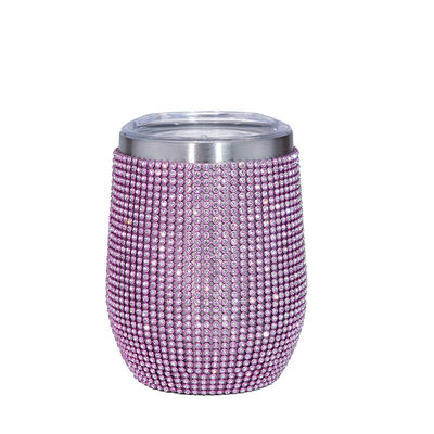 Exquis 360 ml Rhinestone Bling Tumbler Forme d'œuf 12 oz Isolation avec couvercle Vacuum Isolation scellée Couleur personnalisée 9,7 * 23,2 cm