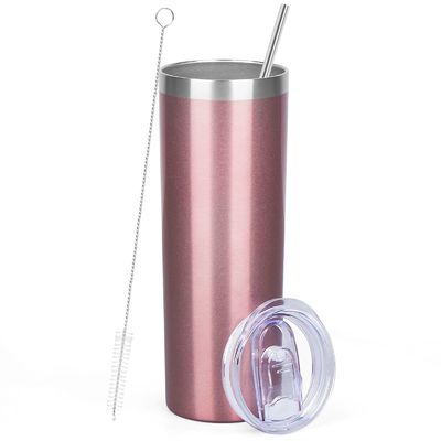 Super isolant 600 ml en acier inoxydable épais, blanc blanc, 20 oz, isolant, avec couvercle et paille, cadeau individuel.