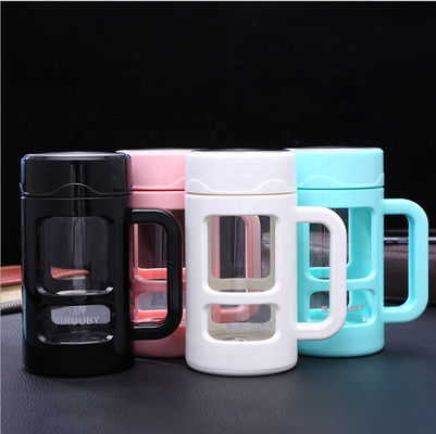 Bouteille d'eau isolée en verre de 16 oz 450 ml, infuseur de thé, bouteille d'eau en verre avec manche protectrice, poignée à large bouche, grande capacité.