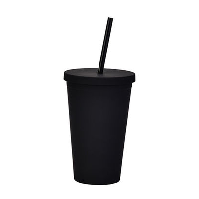 Légère personnalisée personnalisée noire mat plastique Boba tasse 16 oz plastique tumbler avec couvercle et paille construction double mur 100% BPA libre