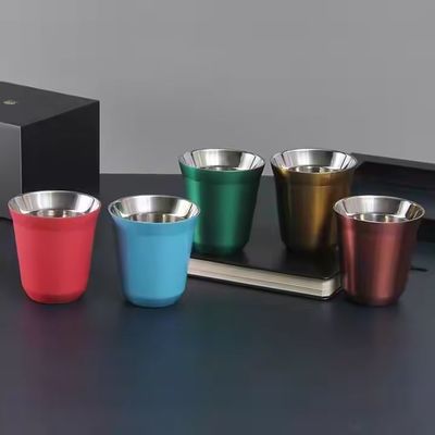 Coupe à café en acier inoxydable à couleur multiple 80 ml 160 ml Taille de café en acier inoxydable italien à double paroi