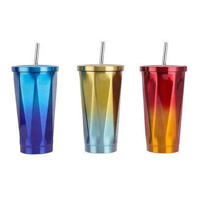 Coupe à double paroi en acier inoxydable 304 avec paille et couvercle en acier inoxydable