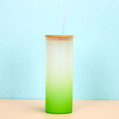 360/480ML 2Pack 16oz Bouteille d'eau en verre Gradient Glacé Bouteille d'eau de sublimation en verre avec couvercle en bambou Léger haute durabilité