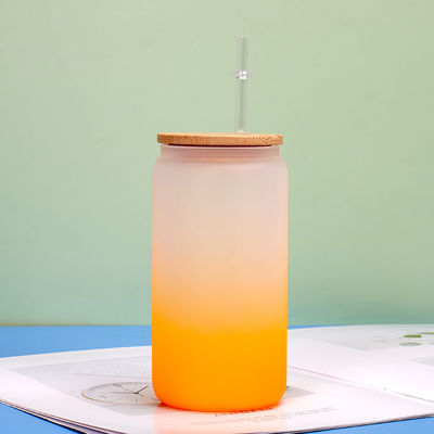 16 oz Glitter verre irisé Bouteille à boire en verre avec couvercle en bambou Pour le café glacé jus de bière soda