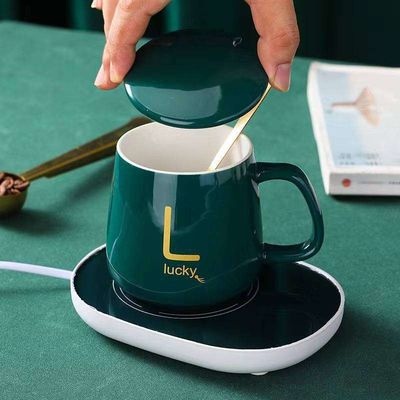 Personnalisation Étiquette 420ml tasses d'espresso en céramique tasse de café en céramique avec couvercle et poignée et base chauffée 420ml couleurs personnalisables alimentées par USB
