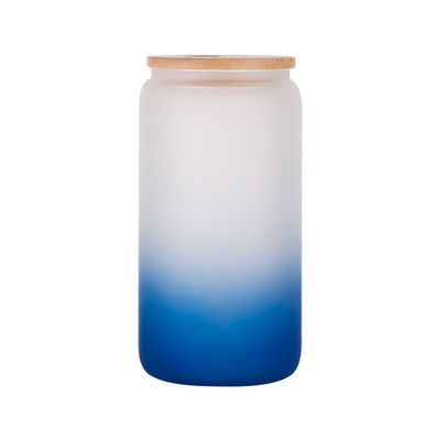 Boîtes de verre sublimation en blanc congelées 18 oz avec couvercle en bambou et verre clair Boîtes de bière à paille Bouteille à large bouche Bouteilles de tumbler tasses tasses pour le café glacé jus de soda Boissons de bière