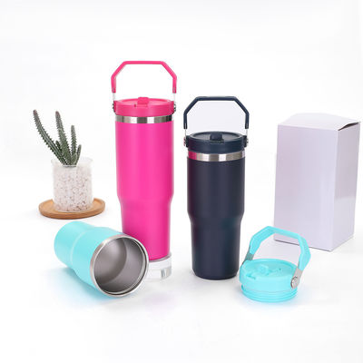 30 oz Tumbler avec poignée et couvercle de paille imperméable à double isolation 30 oz tasse en acier inoxydable