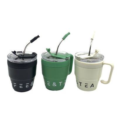 Tasse à café avec poignée et couvercle à paille 480ml tasse à eau de voyage tasse à lait de lait en acier inoxydable