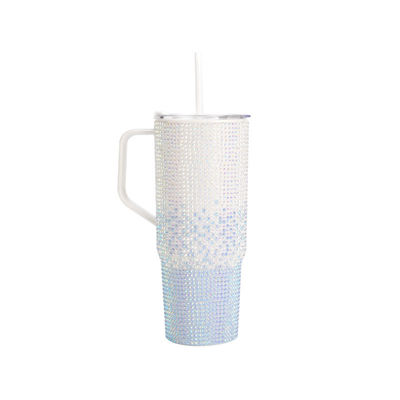 Transfrontalier 1200 ml, avec une seule paroi, une poignée et une paille de diamants brillants