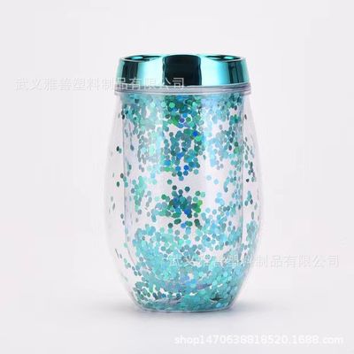 Amazon U en forme de 12 oz verre de vin Coupe à œuf double couche Portable Coupe en plastique en plein air Coupe à eau potable en gros Logo