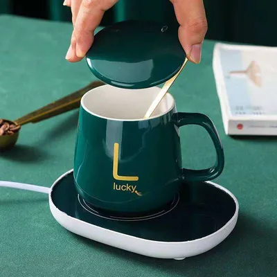 Personnalisation Étiquette 420ml tasses d'espresso en céramique tasse de café en céramique avec couvercle et poignée et base chauffée 420ml couleurs personnalisables alimentées par USB