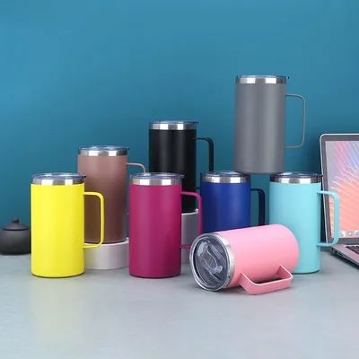 Mug isotherme à vide étanche pour boisson directe, mug à bière en acier inoxydable à double paroi avec poignée et couvercle, facile à tenir, plusieurs options de couleurs