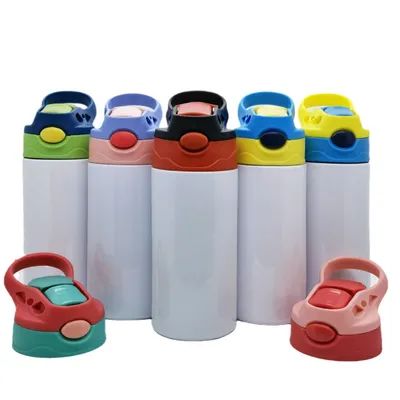 Les enfants Sublimation Tumbler 12 oz Sublimation Bouteille d'eau pour enfants avec un clic Pop-up Couvercle de paille et poignée en acier inoxydable Sublimation isolée pour enfants