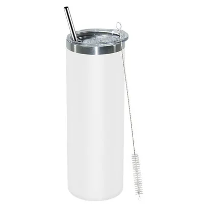 20 oz d' acier inoxydable à double paroi, à vide isolée, avec couvercle et paille pour les boissons chaudes et froides, blanc
