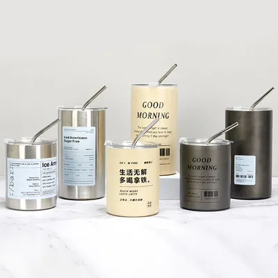 12 oz tasses droites de café glacé évier en acier inoxydable thermos isolé tasse à café tasse à thé tasse à bière avec couvercle à paille