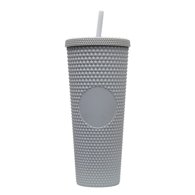 Isolation à double paroi 24 oz tampon à boutons diamant durian ananas plastique noir mat tasse à boutons café tampon avec couvercle paille à la mode