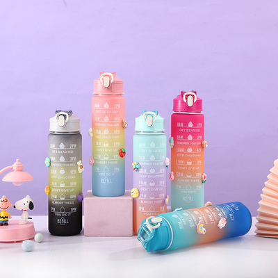 Légère 550/750/1000ML Couleur dégradée Bouteille d'eau plastique motivationnelle Ensemble de 4 Bpa gratuit Portable Bouteille d'eau en plastique Ensemble OEM ODM Service disponible