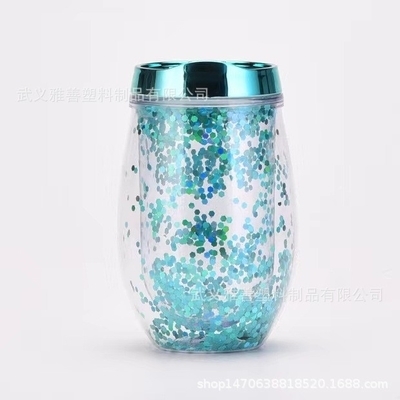Amazon Verre à vin en forme de U de 12 oz, coquetier, tasse en plastique portable à double couche, tasse à eau pour boisson en extérieur