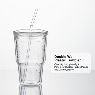 Double Wall Plastic Tumbler Clear Stylish Lightweight Perfect for Outdoor Parties Picnics and Daily Hydration